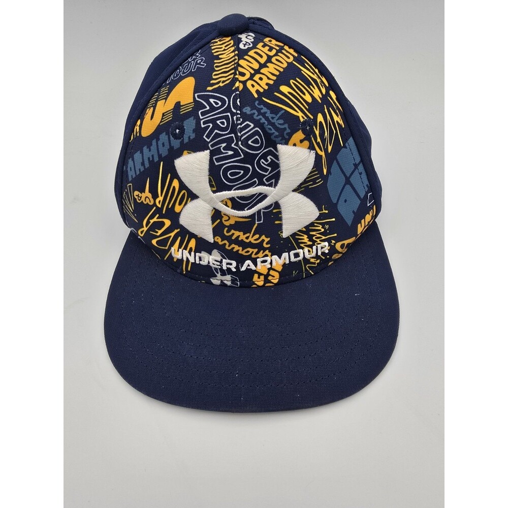 UNDER ARMOUR BOYS' UA PRINTED FLAT BRIM CAP ADJUSTABLE SNAPBACK BLUE GOLD ( J1)